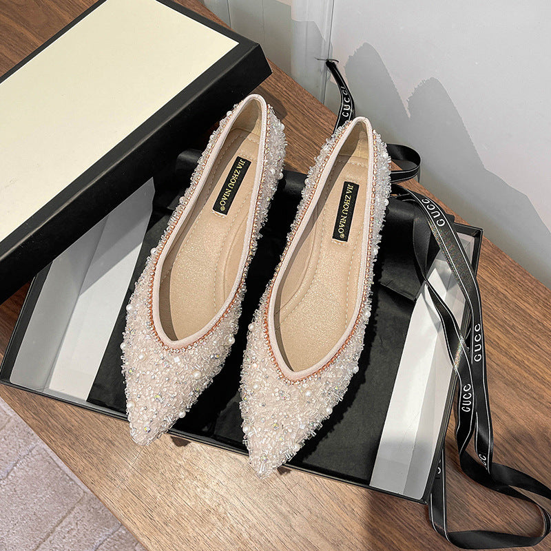 New Point Toe Rhinestone Soft Sole Women's Flats