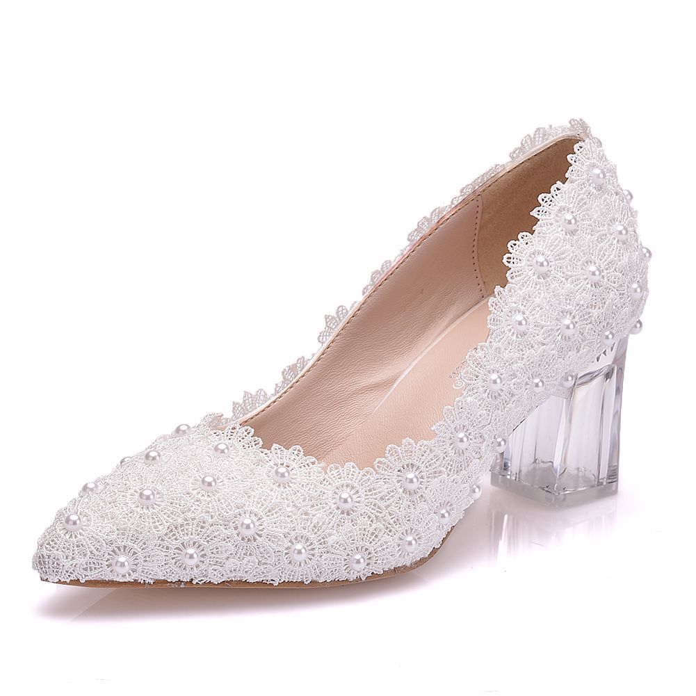 7cm Crystal Clear Chunky Heels