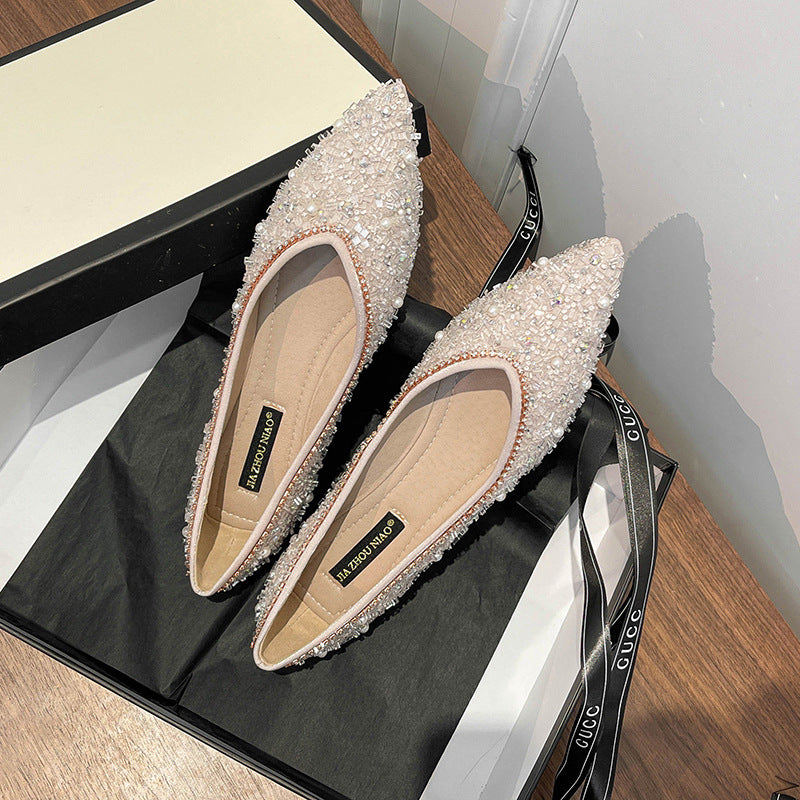 New Point Toe Rhinestone Soft Sole Women's Flats